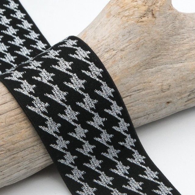 40MM Silver and Black Houndstooth Lurex Elastic